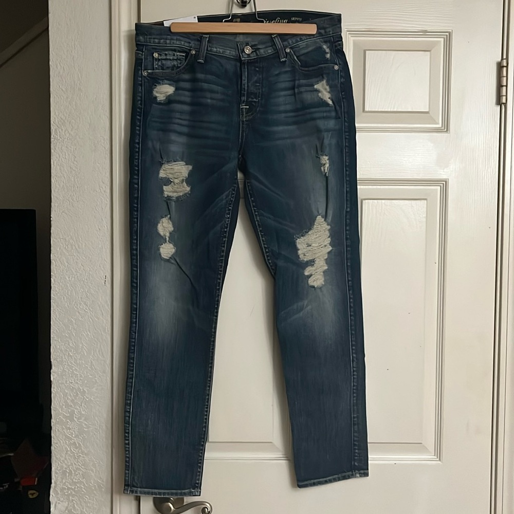 7 for all mankind distressed blue jeans in size 29. Josefina skinny boyfriend